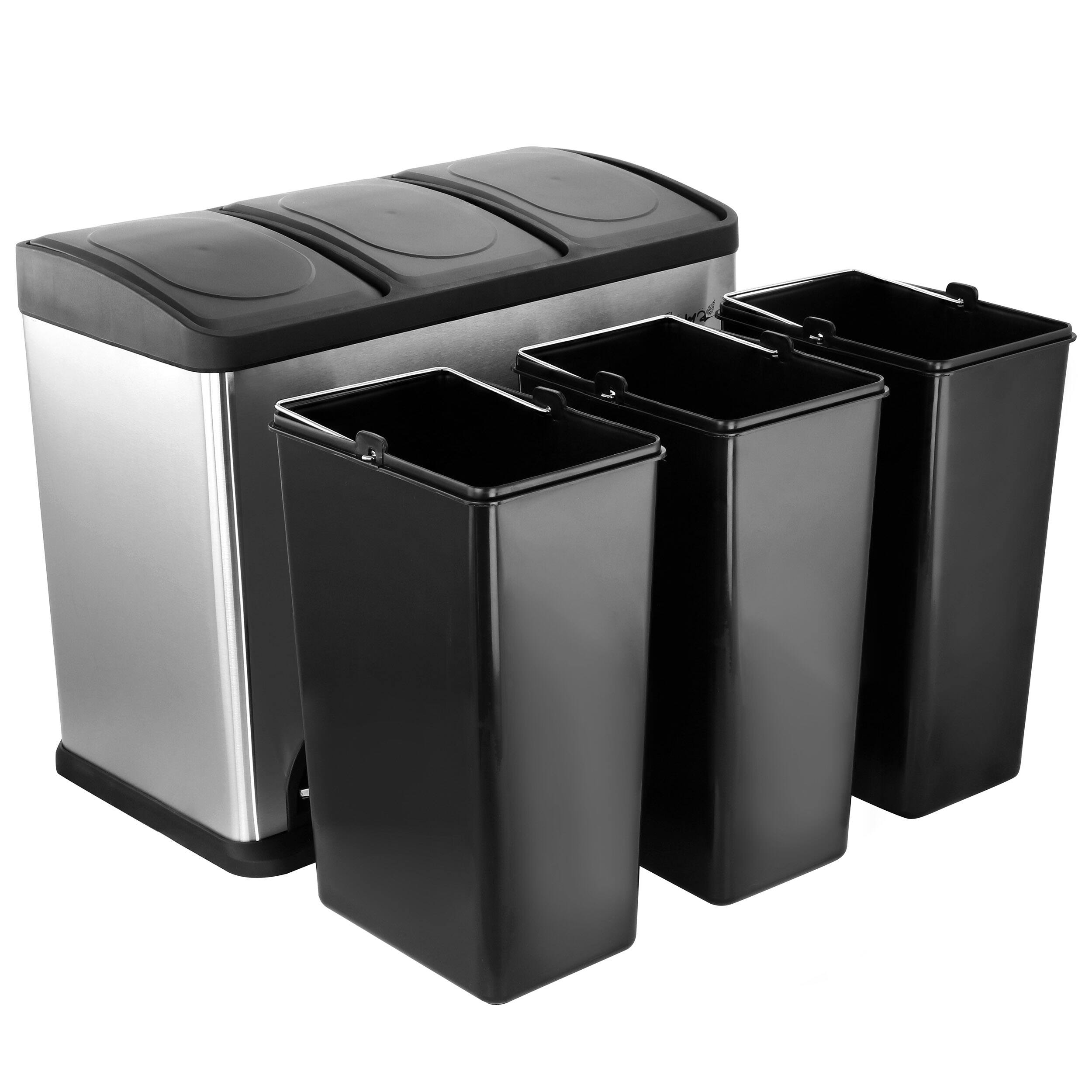 Left. Elama - Elama 3 Section 15 Liter/4 Gallon Each Section Trash and Recycling Step Bin - Silver.