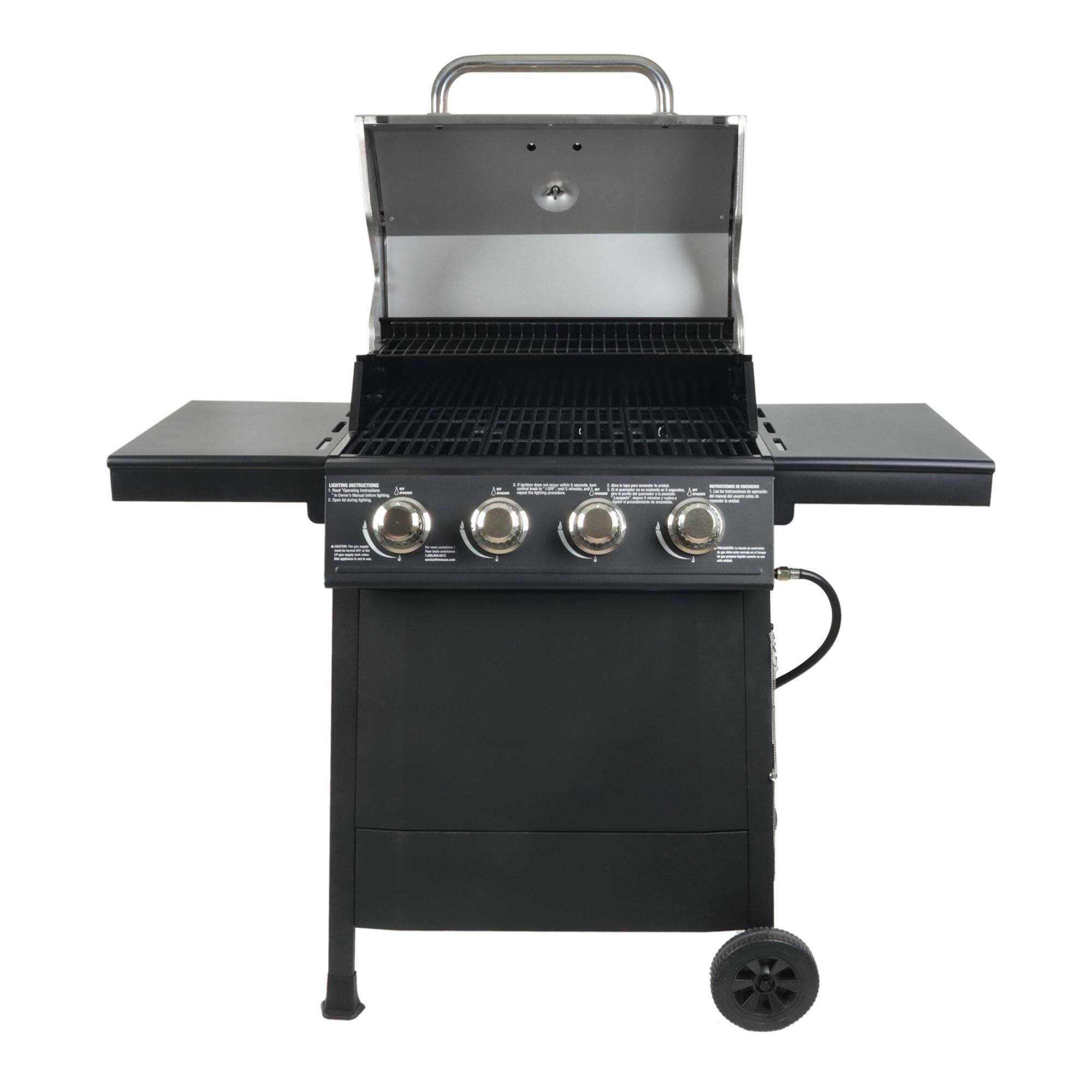 Alt View 5. Grill Boss - Grill Boss 4-Burner Outdoor Propane Gas Grill with Side Burner and Wheels, Black - Silver, Black.