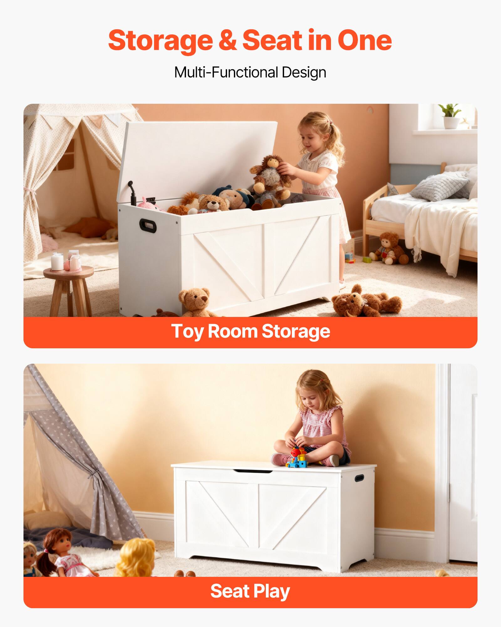 Storage & Seat in One  
Multi-Functional Design  

Toy Room Storage  

Seat Play