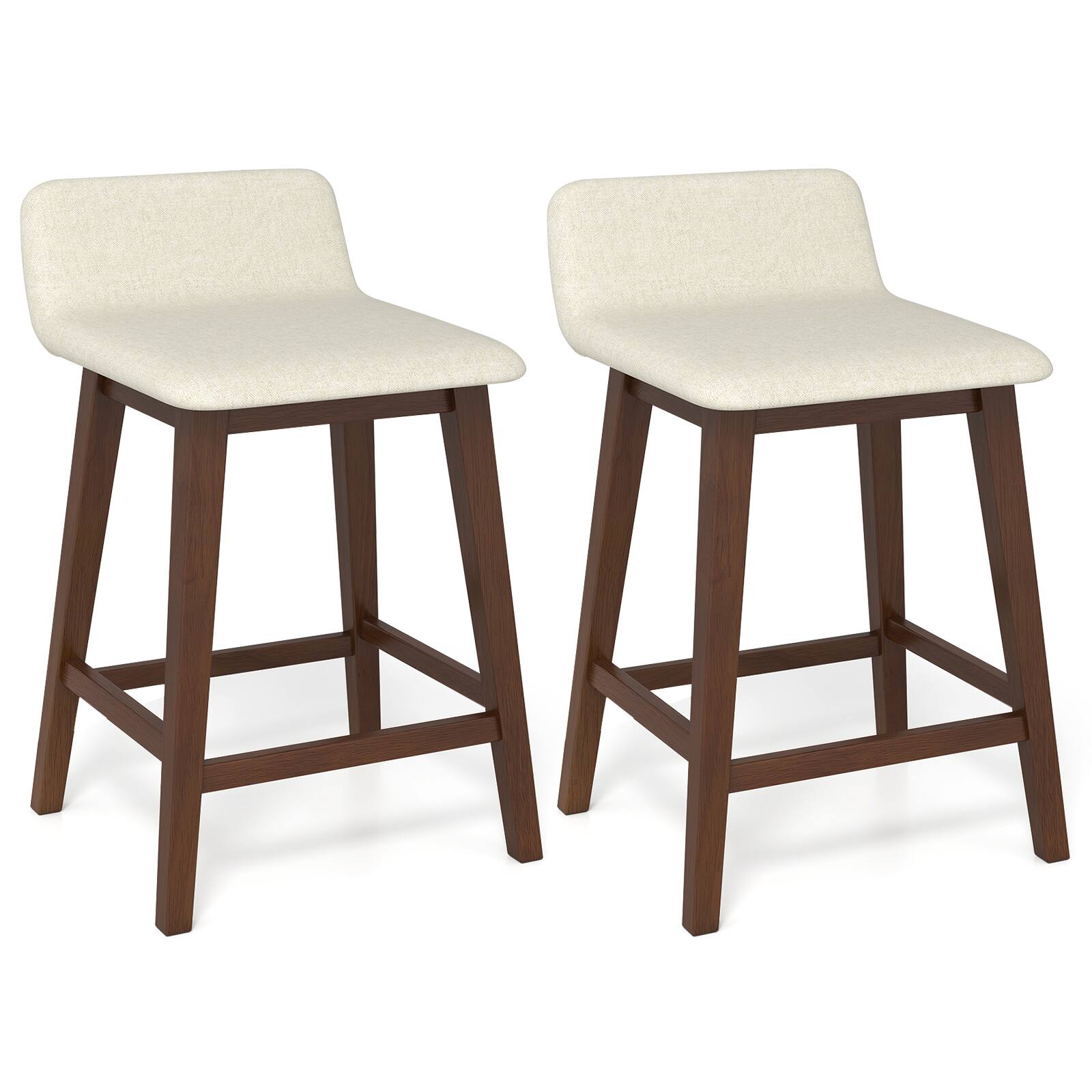 Alt View 9. Gymax - Gymax 2PCS 24'' Upholstered Barstools w/ Low Back Footrest Wood Legs for Kitchen Island - Brown, Beige.