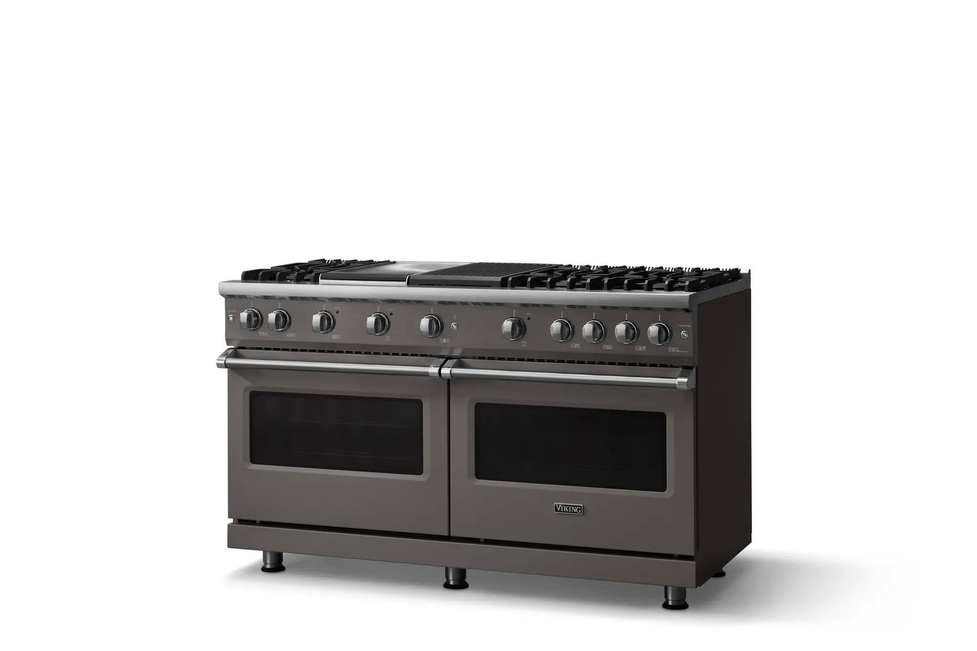 Angle. Viking - 60"W. Pro5S  8.0 Cu. Ft. Freestanding Sealed 6 Burner LP Gas Convection Range/Double Oven-Damascus Gray - Damascus Gray.