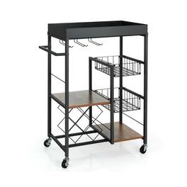 Kadyn - Kitchen Island Cart on Wheels with Removable Top and Wine Rack-Rustic Brown, Storage Rack Microwave Oven Stand - Brown