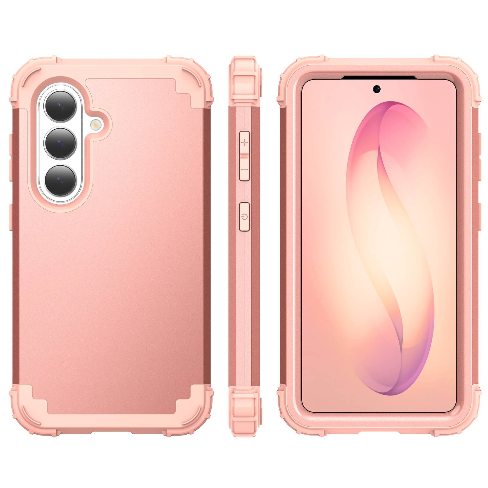 Alt View 1. Dteck - Rugged Case for Samsung Galaxy S26,Shockproof Soft Silicone Bumper Hard PC Back Cover,3-Layers Protective Shell - Rosegold.