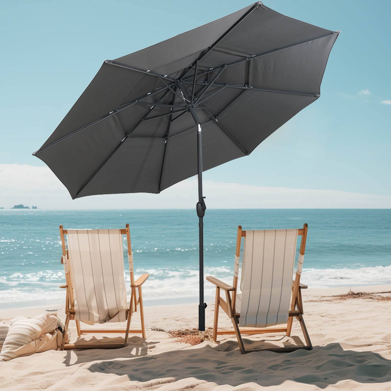 Alt View 1. Costway - Costway 10 ft 3-tier Vented Patio Umbrella Large Market Table Umbrella Outdoor Sun Shade - Gray.