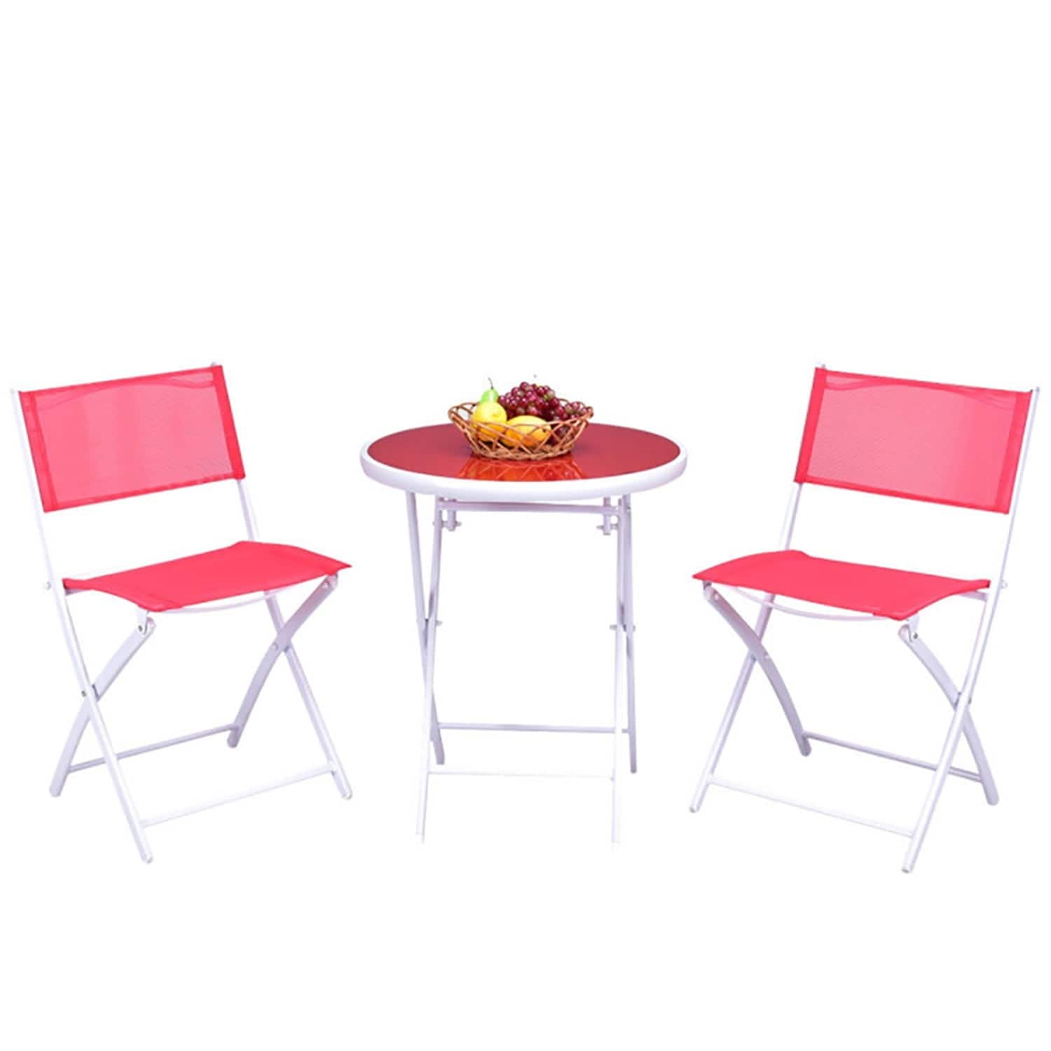 Kadyn - 3 Pcs Patio Folding Bistro Set for Balcony or Outdoor Space, Lounge Chairs Table Set 2 Foldable Chairs and 1 Table - Red
