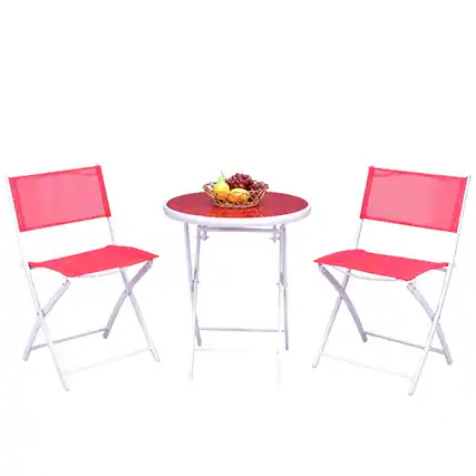 Front. Kadyn - 3 Pcs Patio Folding Bistro Set for Balcony or Outdoor Space, Lounge Chairs Table Set 2 Foldable Chairs and 1 Table-Red - Red.