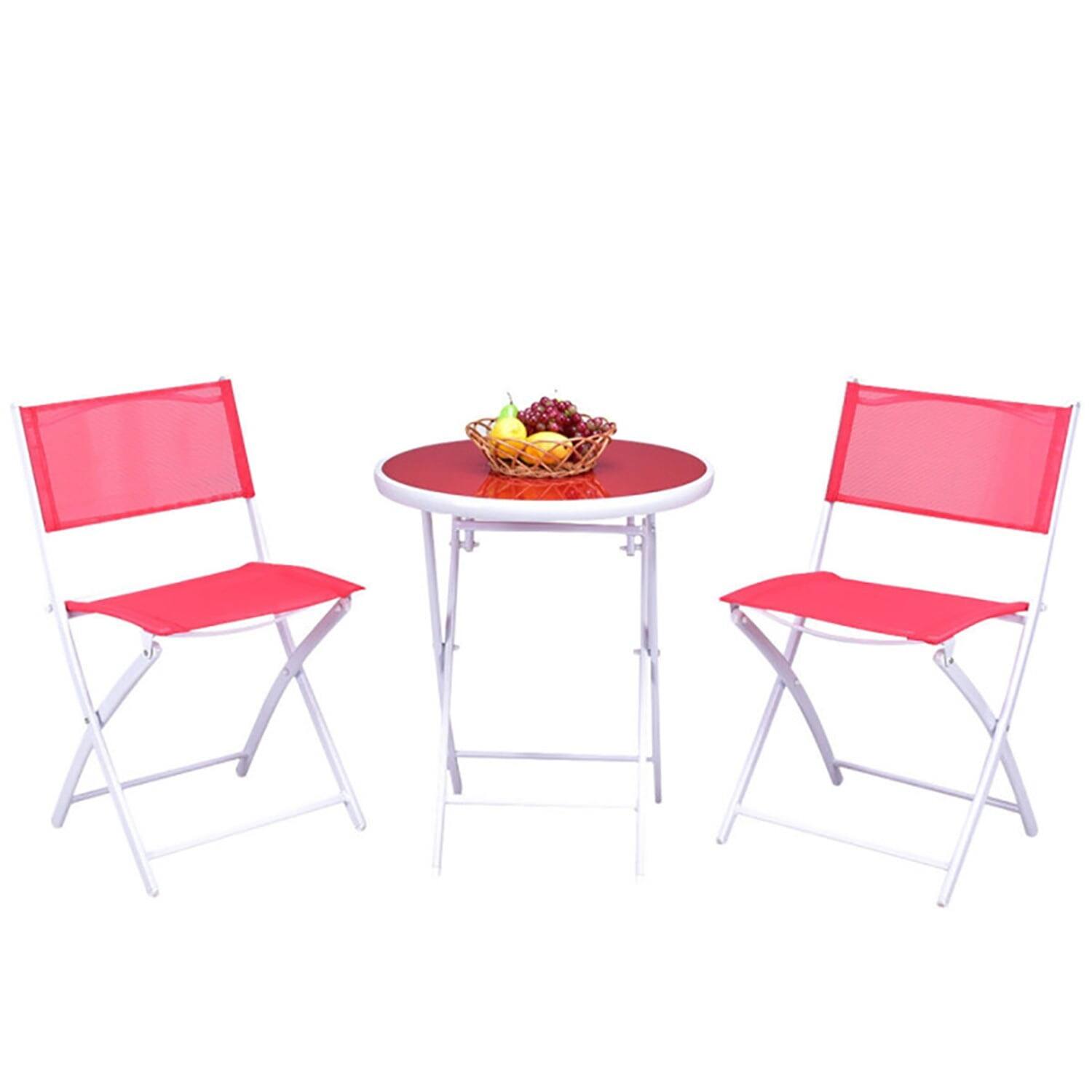 Front. Kadyn - 3 Pcs Patio Folding Bistro Set for Balcony or Outdoor Space, Lounge Chairs Table Set 2 Foldable Chairs and 1 Table-Red - Red.