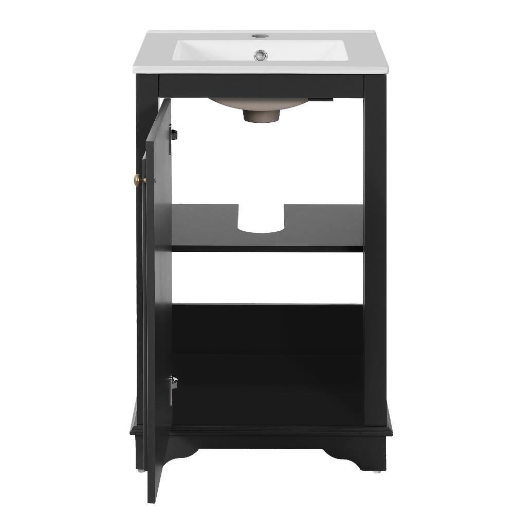 Alt View 6. Loheer - Loheer 20 Inch Black Bathroom Vanity with Ceramic Sink, Freestanding Single Vanity Set, Modern Style - Black.