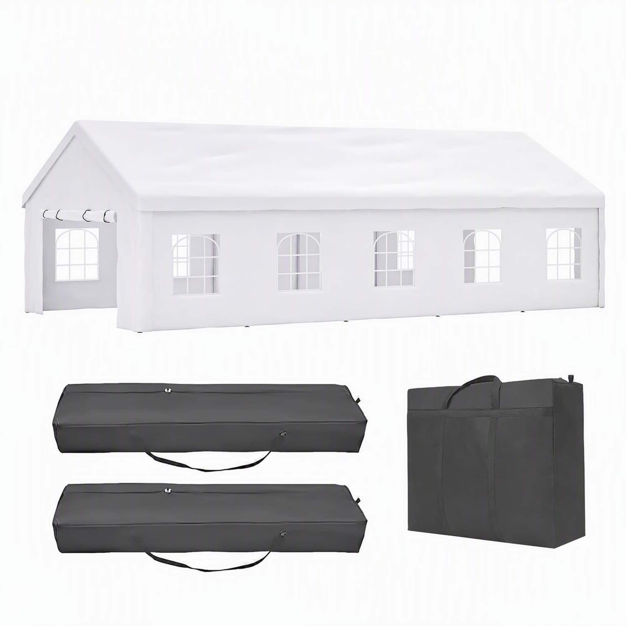 RYHNUYNE - 16x32 FT Party Canopy 3 Bags Detachable Screened Walls Weddings BBQs Camping Carport - White