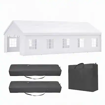 Front. RYHNUYNE - 16x32 FT Party Canopy 3 Bags Detachable Screened Walls Weddings BBQs Camping Carport - White.