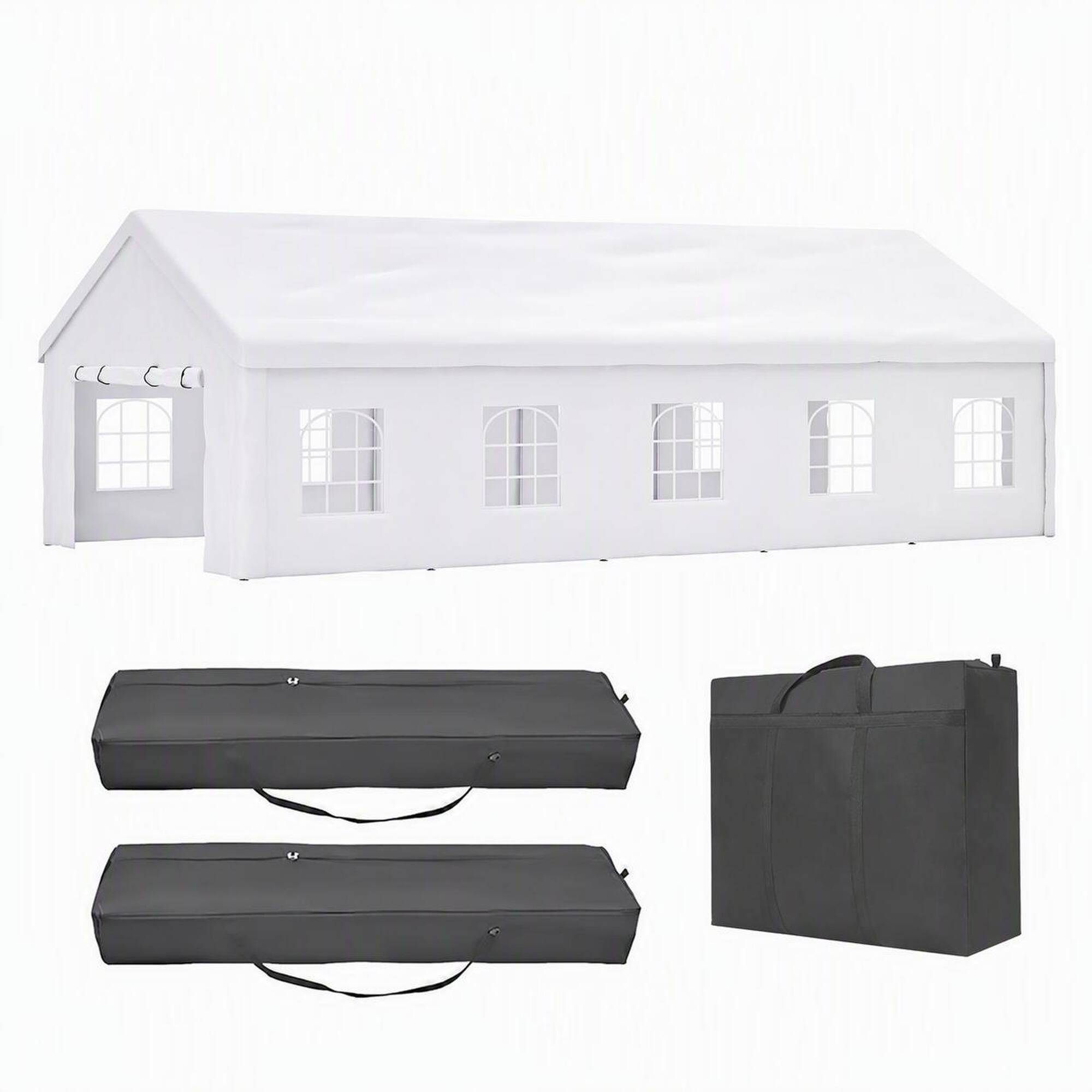Front. RYHNUYNE - 16x32 FT Party Canopy 3 Bags Detachable Screened Walls Weddings BBQs Camping Carport - White.