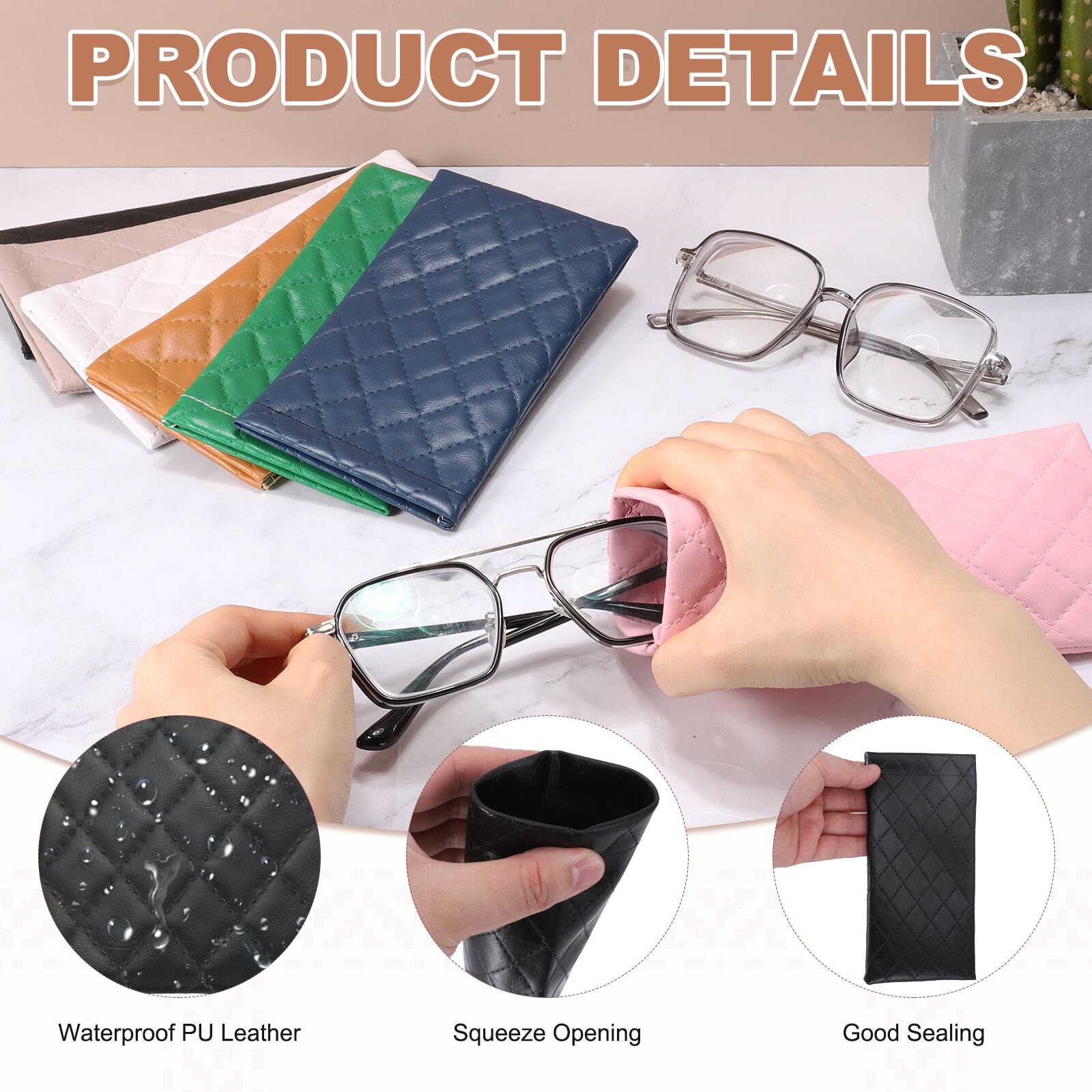 Unique Bargains 2pcs Squeeze Top Sunglass Pouch, Lattice PU Leather ...