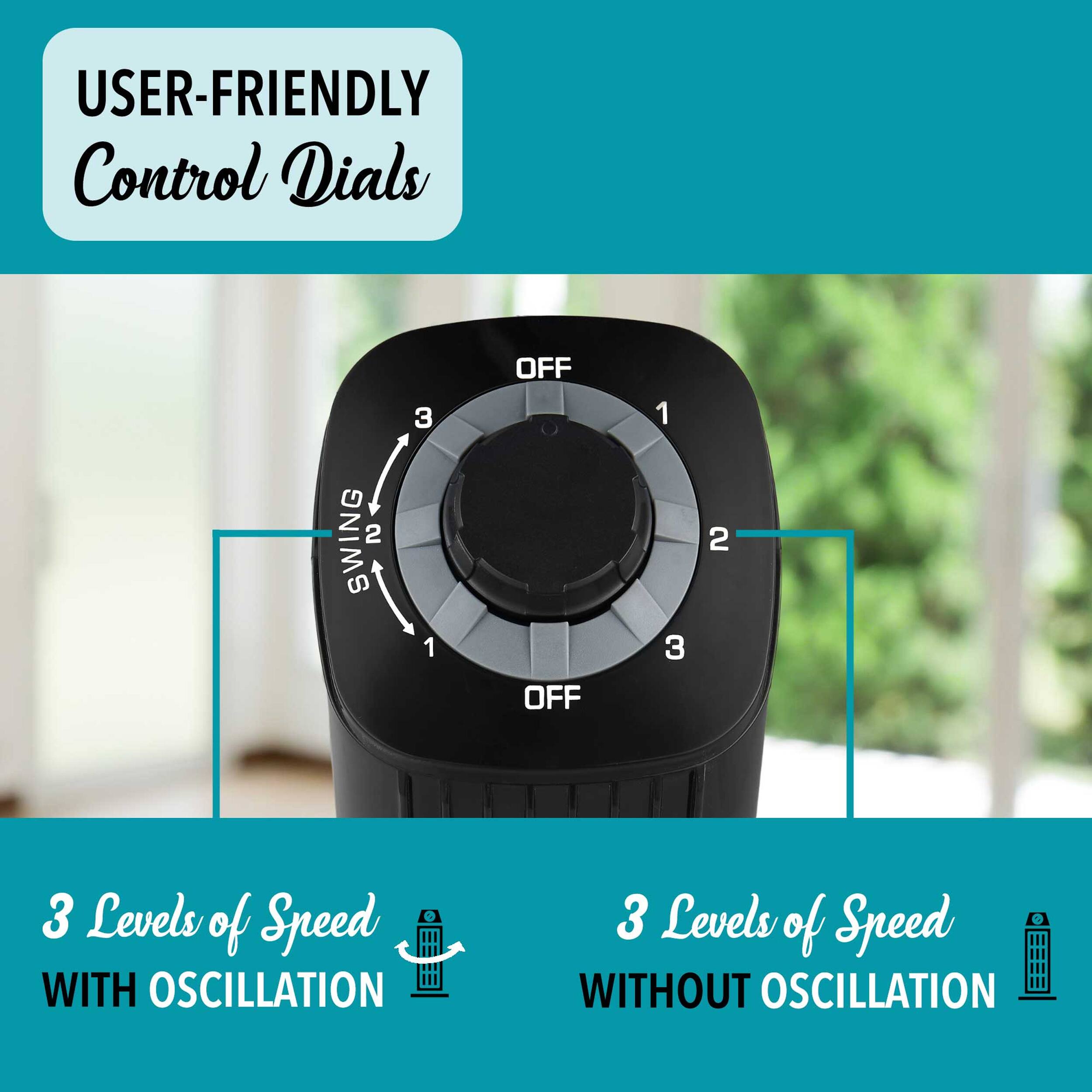 USER-FRIENDLY Control Dials

SWING 2 3 1 OFF OFF 1 3 2 3

3 Levels of Speed WITH OSCILLATION

3 Levels of Speed WITHOUT OSCILLATION