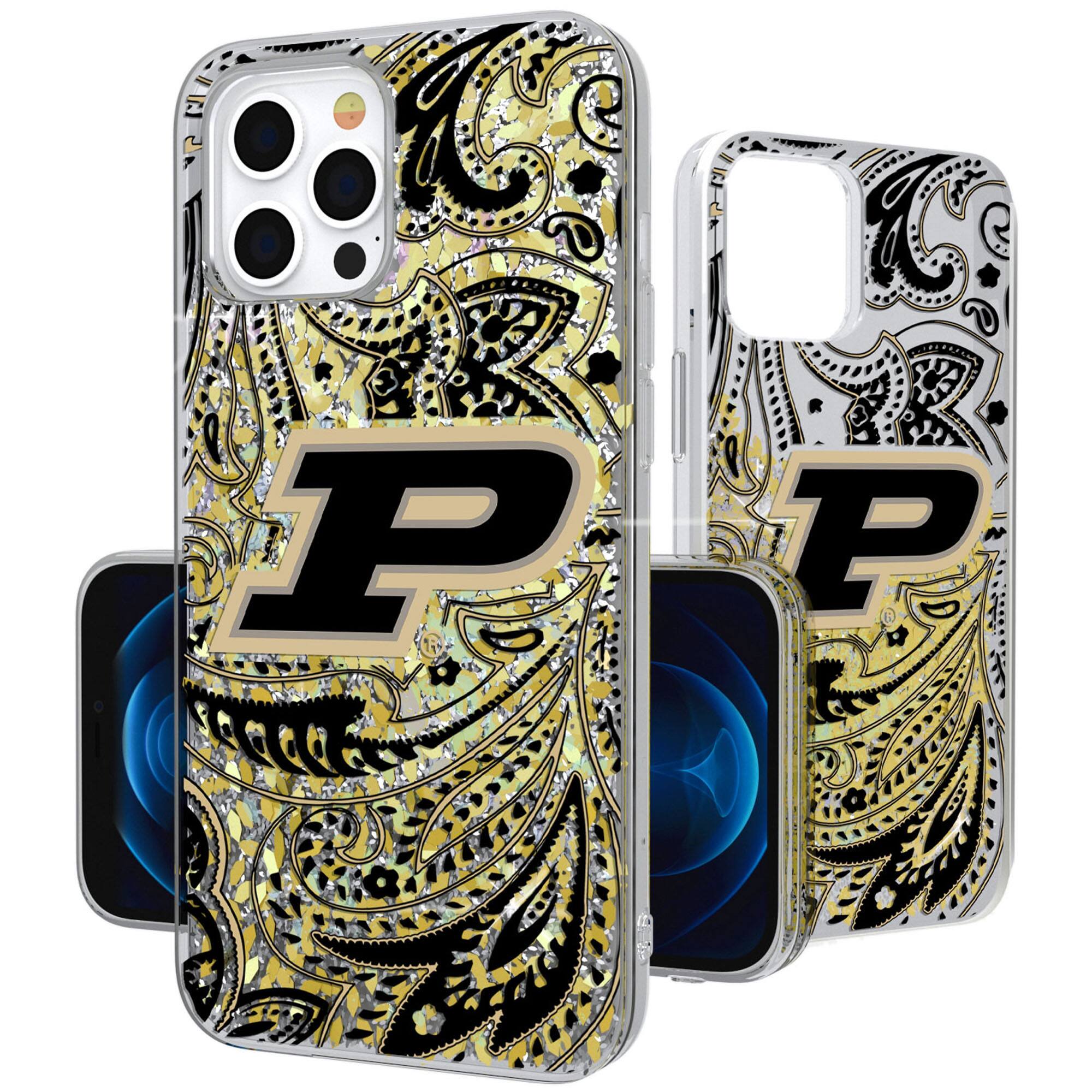 Front. Keyscaper - Purdue Boilermakers iPhone Glitter Paisley Design Case - 16 - Multicolor.