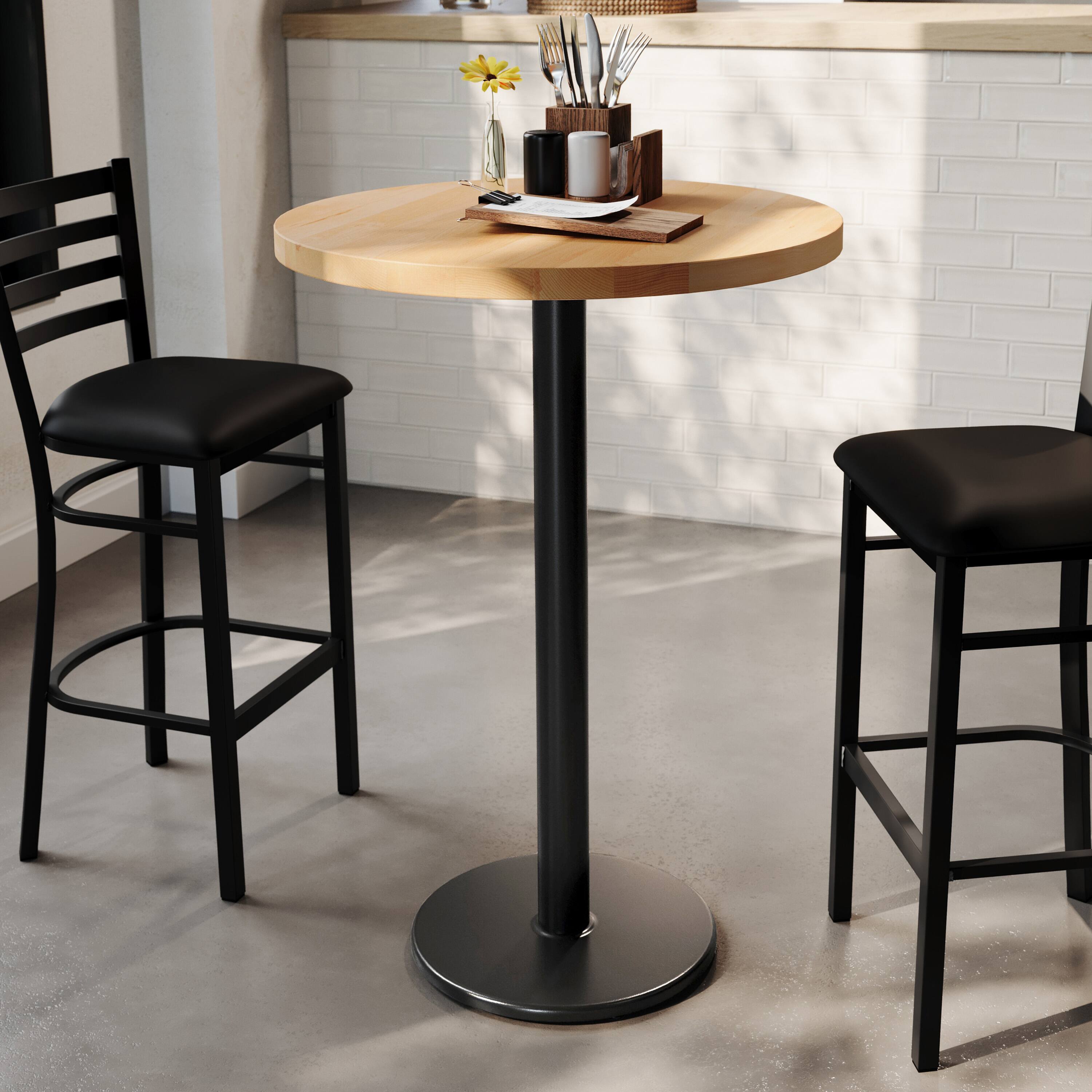 Alt View 2. Flash Furniture - Bennett 30" Round Solid Wood Commercial Indoor Tabletop in Natural with 18" Round Bar Height Rust-Resistant Black Cast I - Natural.