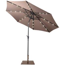 Gymax - 10 Ft Patio Table Market Umbrella w/ 24 Solar LED Lights & Heavy-duty Base - Tan