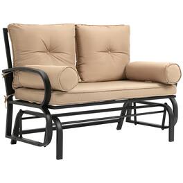 Outsunny - Swing Glider Rocking Chair, Double Patio Bench, 2 Person Loveseat with Steel Frame, Cushions, Pillow Armrests - Khaki