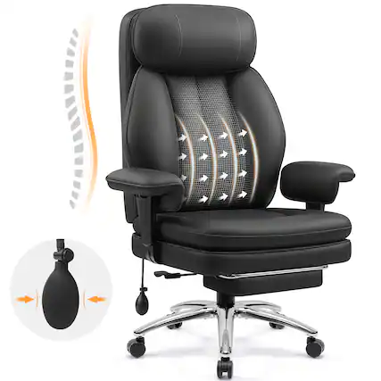 Front. Brick Attic - Ergonomic High Back Office Chair with Lumbar Support,Footrest & Custom Armrests, Swivel Reclining Desk Chair for Work - Black.