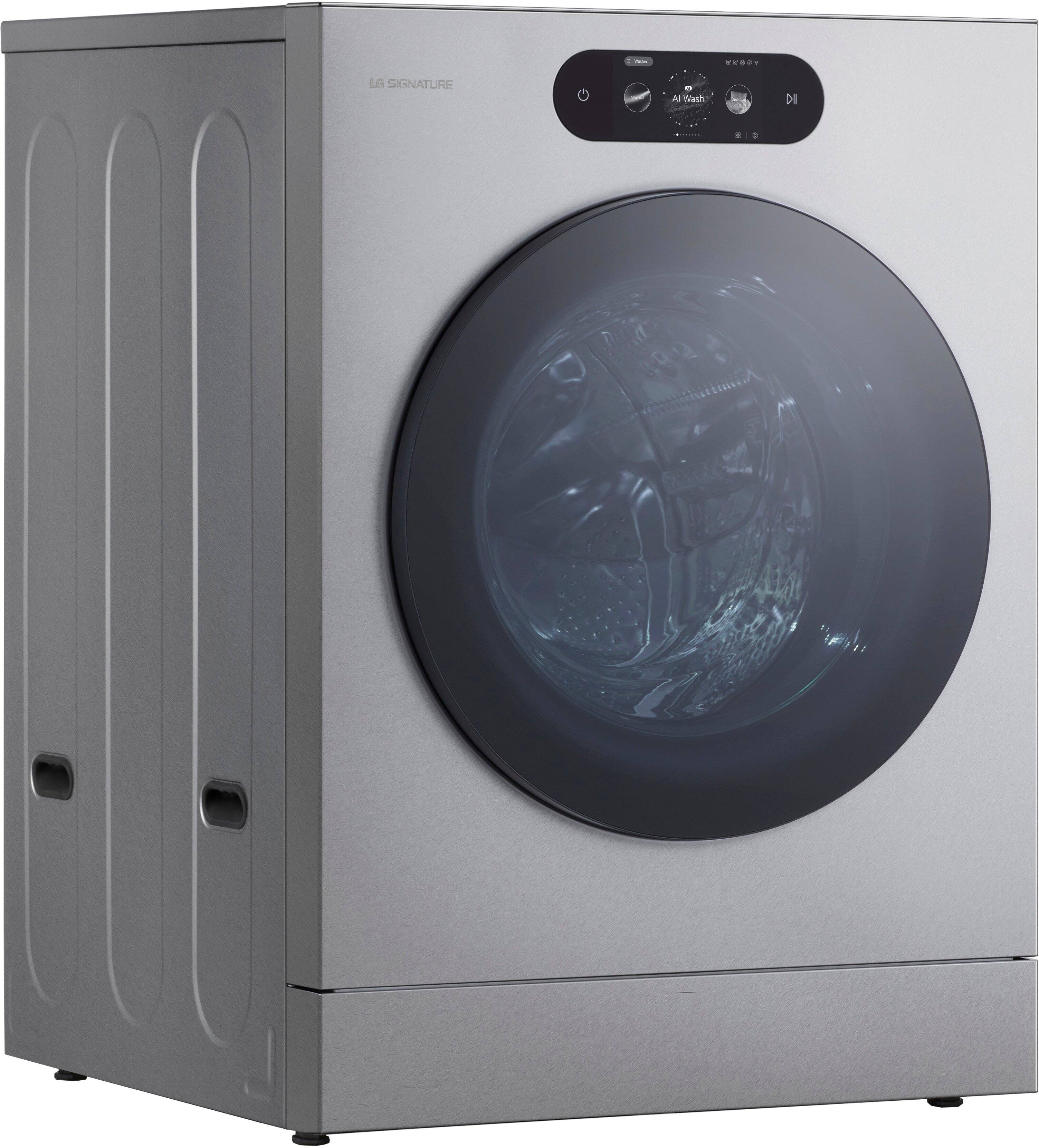 LG SIGNATURE AI Wash is displayed on the front of the washing machine.