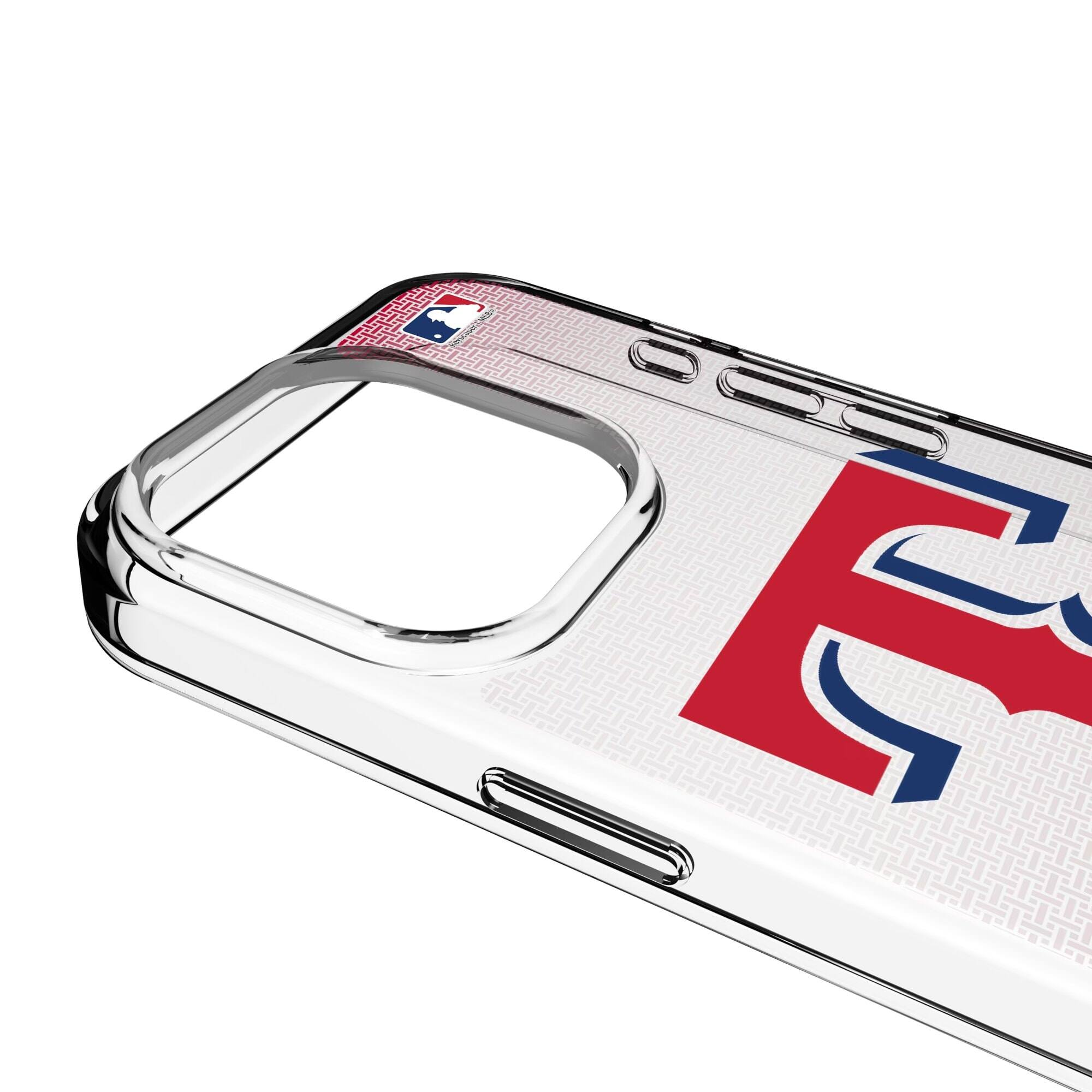 Alt View 2. Keyscaper - Texas Rangers Linen Logo iPhone Clear Case - 14 - Multicolor.