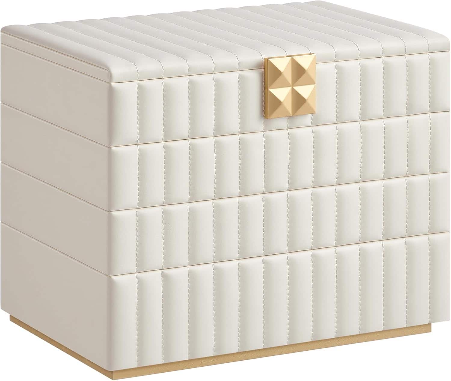 Songmics Home - Stackable Jewelry Box with Mirror PU Surface with Stitching in Cloud - White
