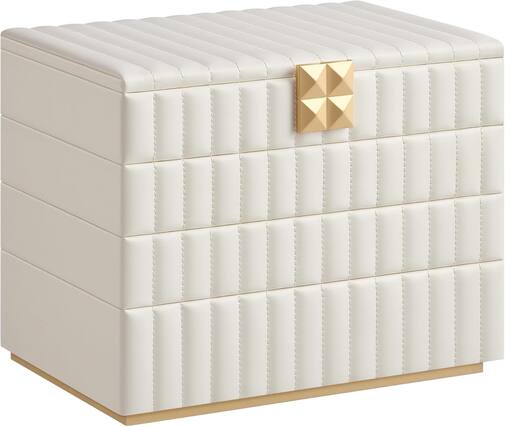 Front. Songmics Home - Stackable Jewelry Box with Mirror PU Surface with Stitching in Cloud White - White.