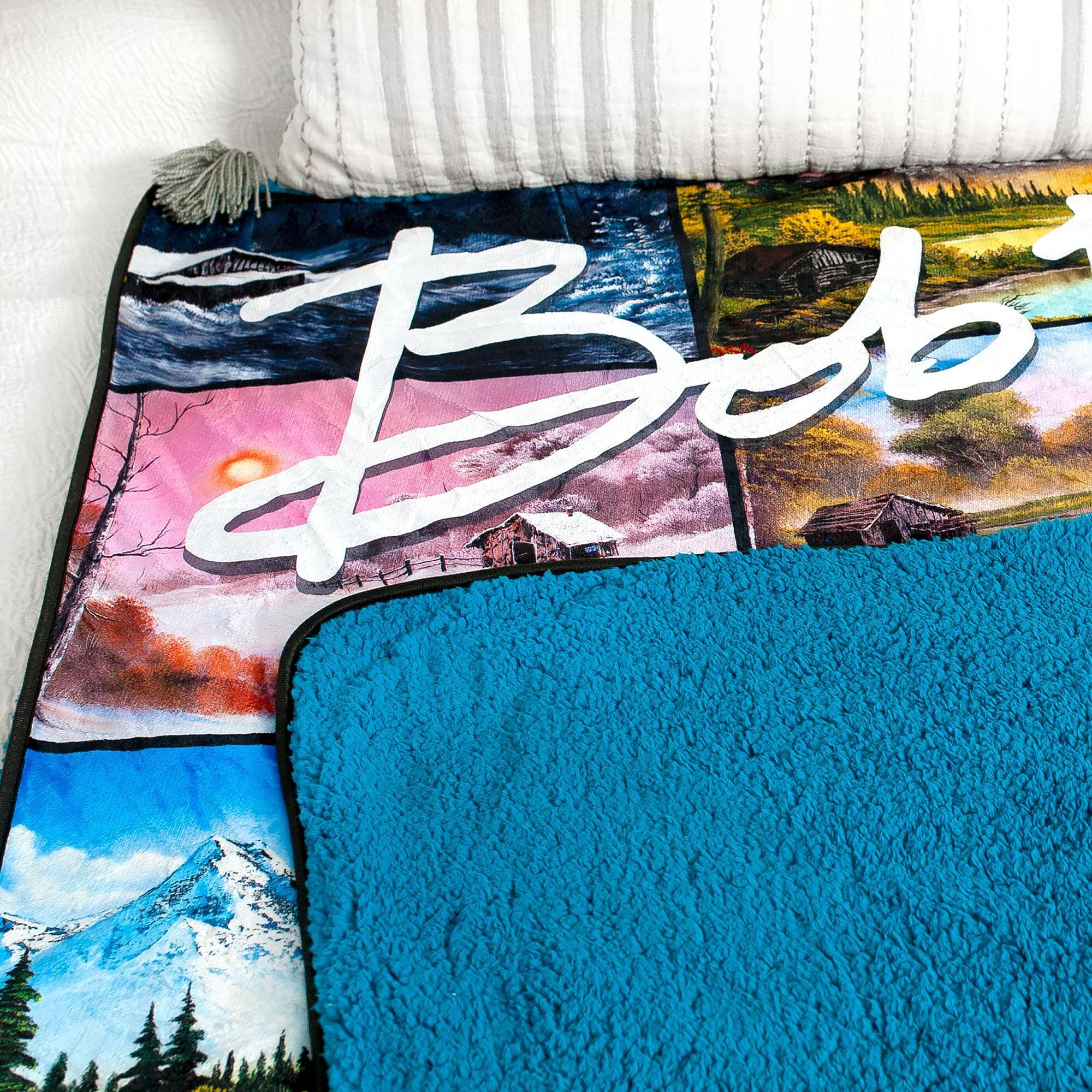 Alt View 2. Surreal Entertainment - Bob Ross Oversized Fleece Sherpa Throw Blanket | 54 x 72 Inches - Green.