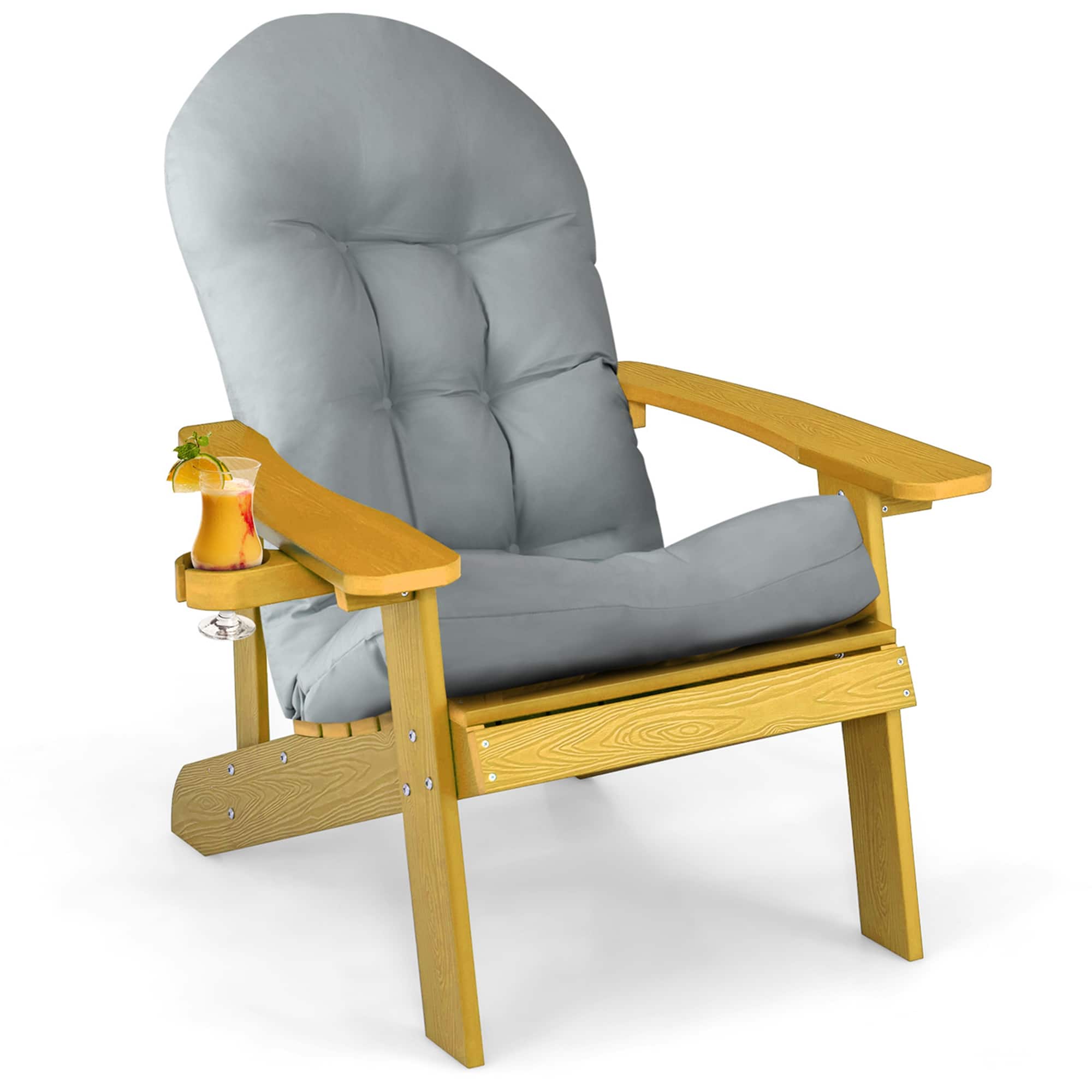 Costway - Adirondack Chair HIPS Adirondack Chair with Cup Holder & Cushion - Yellow