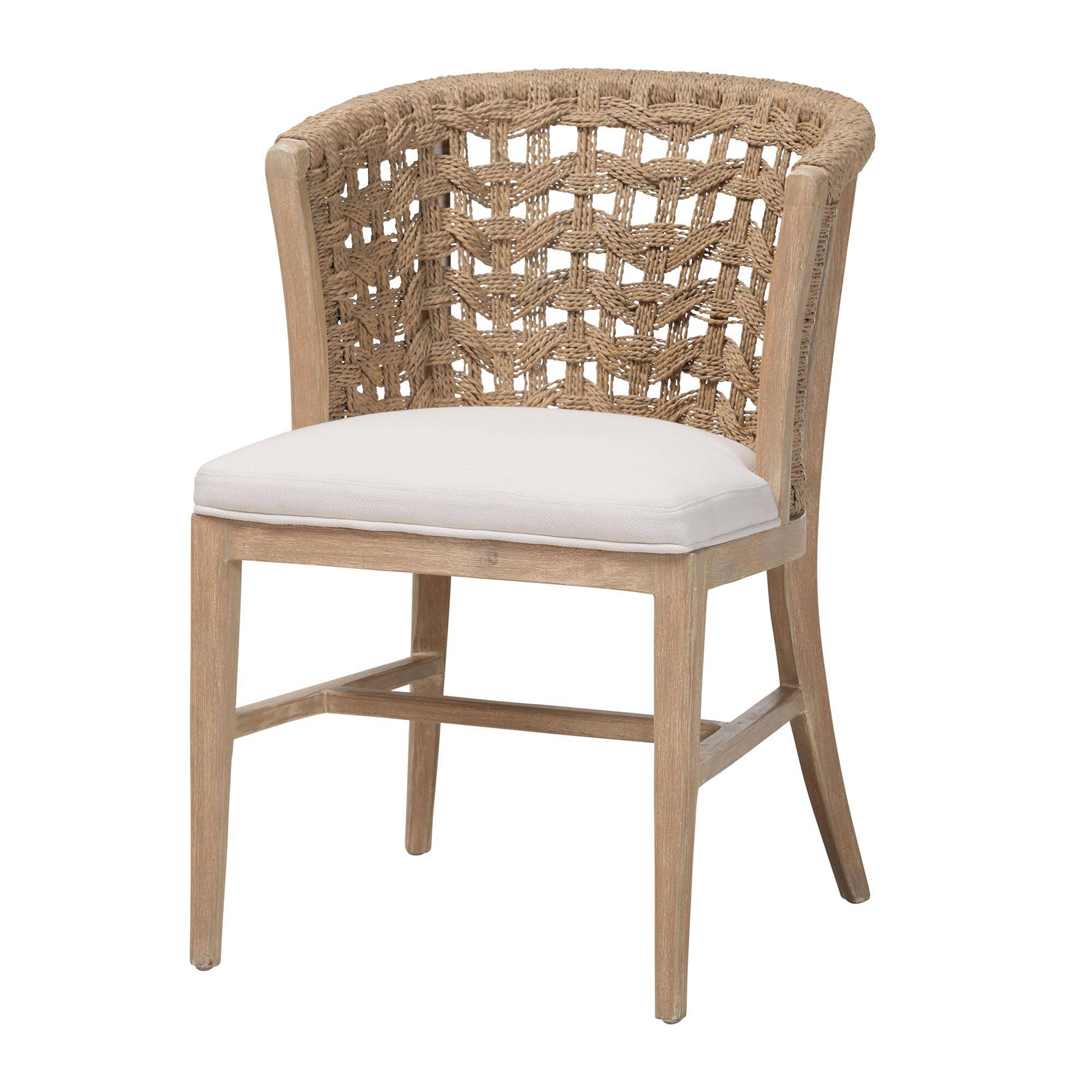 Front. bali & pari - bali & pari Vellon Woven Seagrass and White Wash Mahogany Wood Dining Chair - White Wash/White.