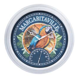 La Crosse Clock Co. - 15.75 Inch Margaritaville Blue Macaw Indoor/Outdoor Quartz Wall Clock with Temperature - Multicolor/White