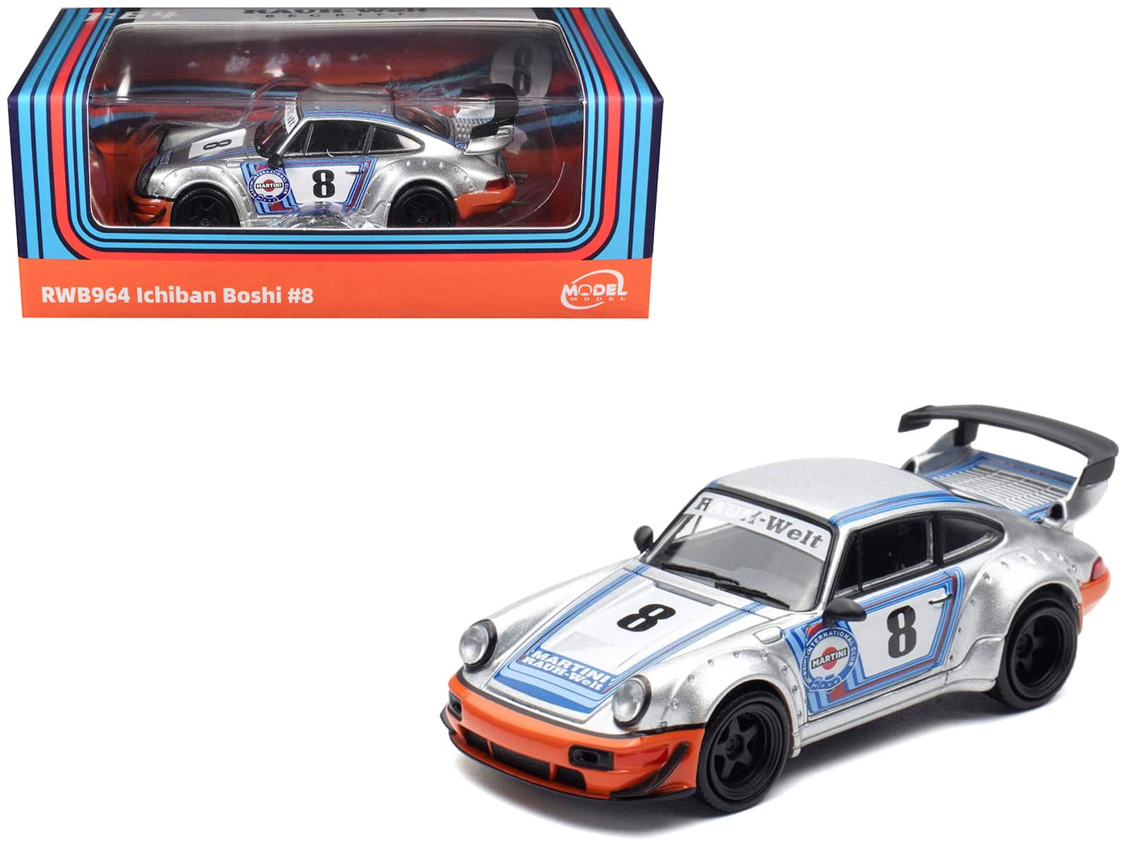 "RWB 964 #8 ""Ichiban Boshi - Martini Racing"" Silver Metallic with Stripes 1/64 Diecast Model car by Model Model" price history on PriceWatchPro