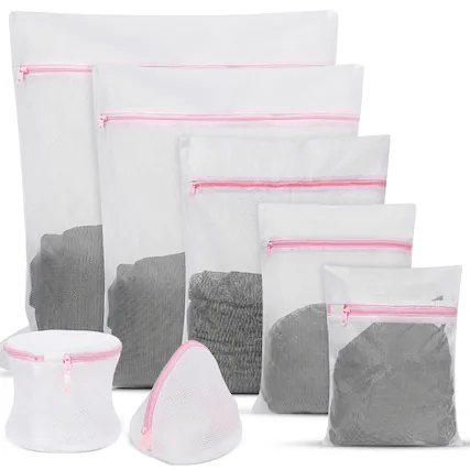 Front. Garnen - 7pc Mesh Laundry Bags for Washing, Travel Laundry Bags Mesh Wash Bags, Mesh Laundry Bags for Delicates, Lingerie Bags - White.