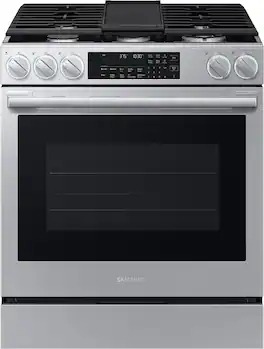 Samsung - Bespoke Smart Slide-In Dual Fuel Range with Illuminated Precision Knobs, No Preheat Air Fry Max and True Convection - Stainless Steel
