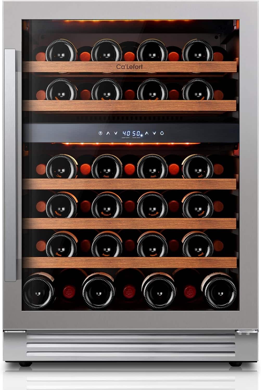 Front. Ca'Lefort - 24 Inch 52 Bottle Wine Cooler Refrigerator, 40-65°F Dual Zone Wine Refrigerator,3 LED Built-in for Home/Bar(5.65 cu.ft) - Stainless Steel.