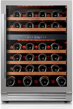 Front. Ca'Lefort - 24 Inch 52 Bottle Wine Cooler Refrigerator, 40-65°F Dual Zone Wine Refrigerator,3 LED Built-in for Home/Bar(5.65 cu.ft) - Stainless Steel.