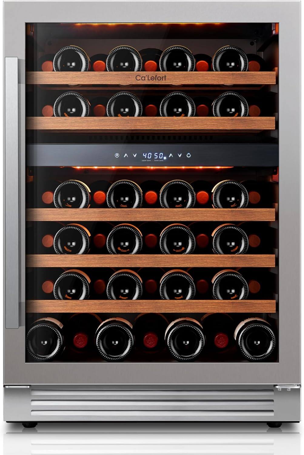 Front. Ca'Lefort - 24 Inch 52 Bottle Wine Cooler Refrigerator, 40-65°F Dual Zone Wine Refrigerator,3 LED Built-in for Home/Bar(5.65 cu.ft) - Stainless Steel.