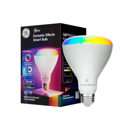 Cync Dynamic Effects Smart Bulb Light That Moves. Display up to 4 colors at once. Millions of Colors & White Tones. Works with Alexa and Google Home. Dynamic Effects. 65W - 750 lumens. INDOOR FLOODLIGHT. 1 BULBILED BR30. Discover your immersive experience.