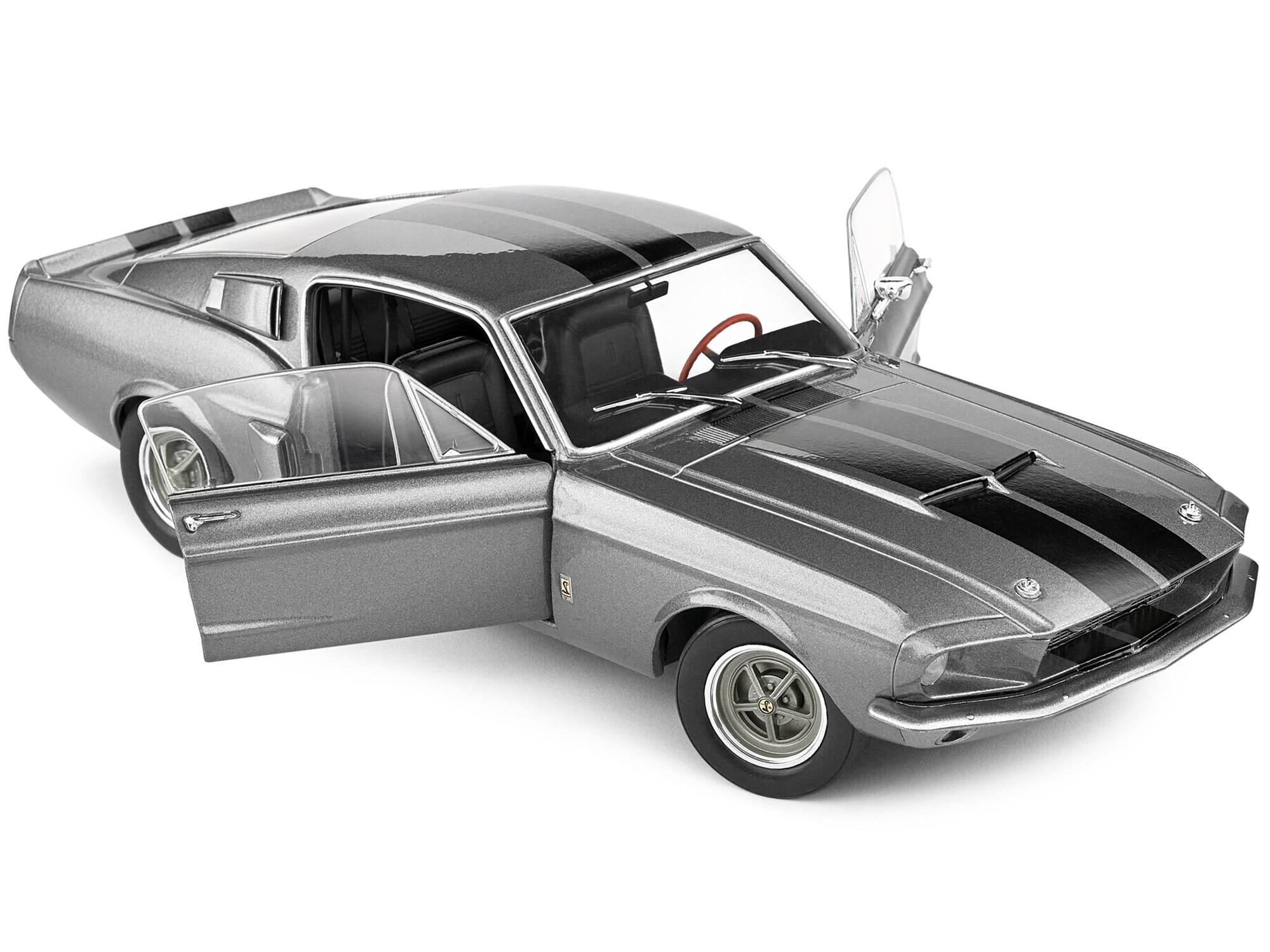 Angle. Solido - 1967 Shelby GT500 Gray Metallic with Black Stripes 1/18 Diecast Model Car by Solido - Gray Metallic with Black.