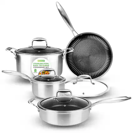 nutrichef STAINLESS STEEL EASY TO CLEAN COOKWARE SET 8 PIECES