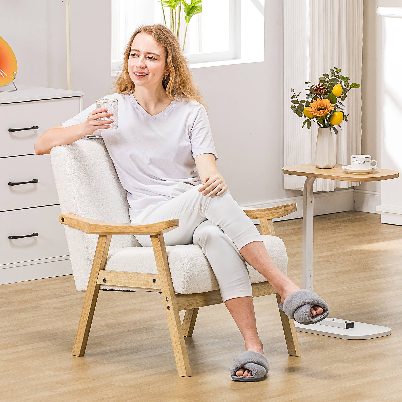 Alt View 5. CloudRest Pro - Comfy Reading Armchair with Curved Armrests Living Room Chairs,White - White.