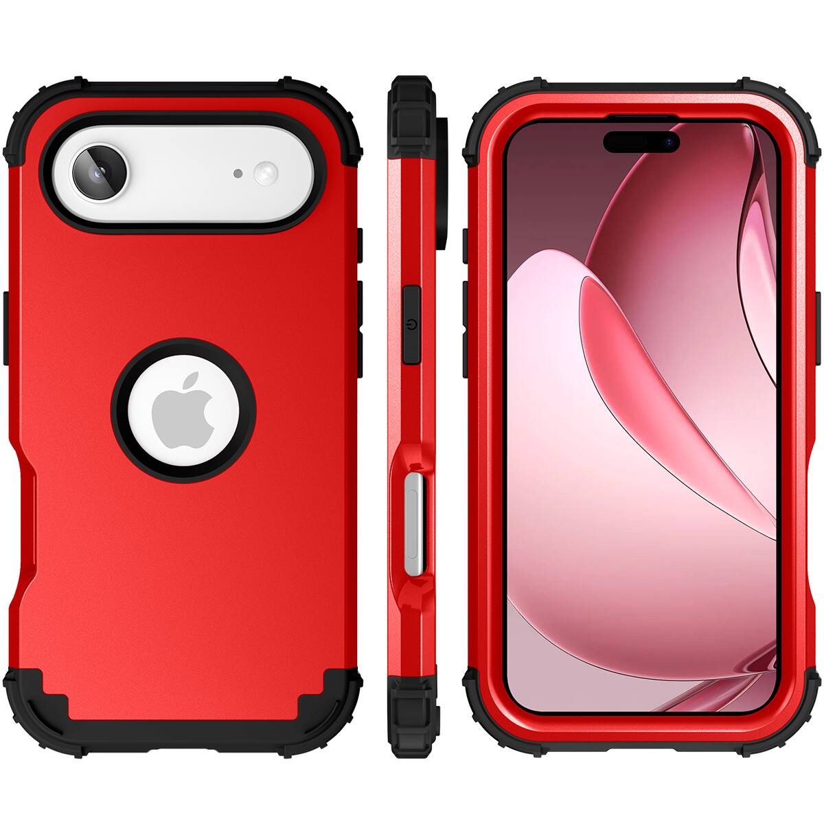 Alt View 3. Dteck - Rugged Case for Apple iPhone Air,Shockproof Soft Silicone Bumper Hard PC Back Cover,3-Layers Protective Shell - Red.