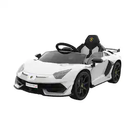 GARVEE - Licensed Lamborghini 12V Kids Electric Car, Parent Remote Control, LED Lights, Music, Gift for Boys & Girls - White