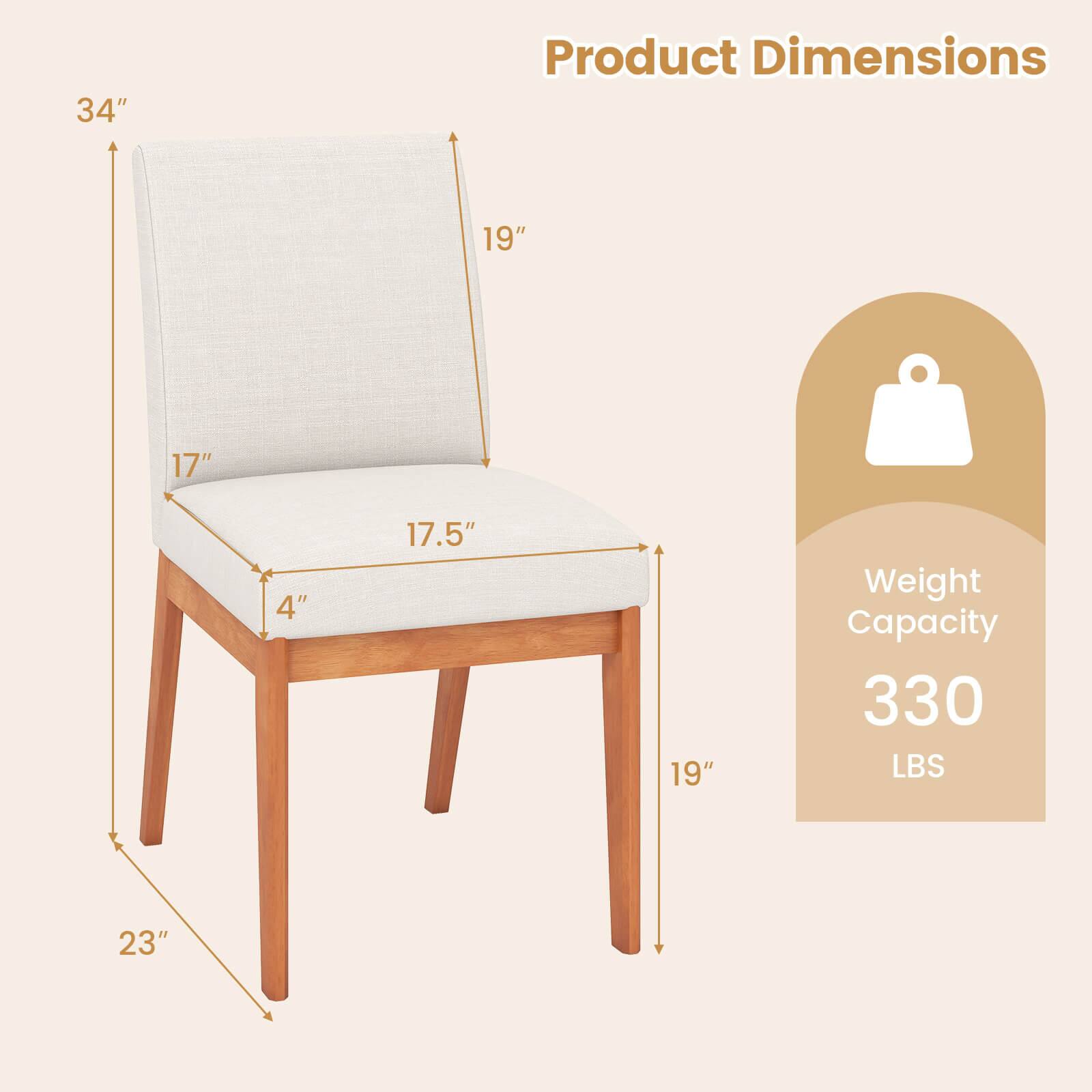 Product Dimensions

- Height: 34"
- Width: 19"
- Depth: 17"
- Seat Height: 17.5"
- Seat Depth: 19"
- Leg Height: 4"
- Overall Depth: 23"

Weight Capacity: 330 LBS