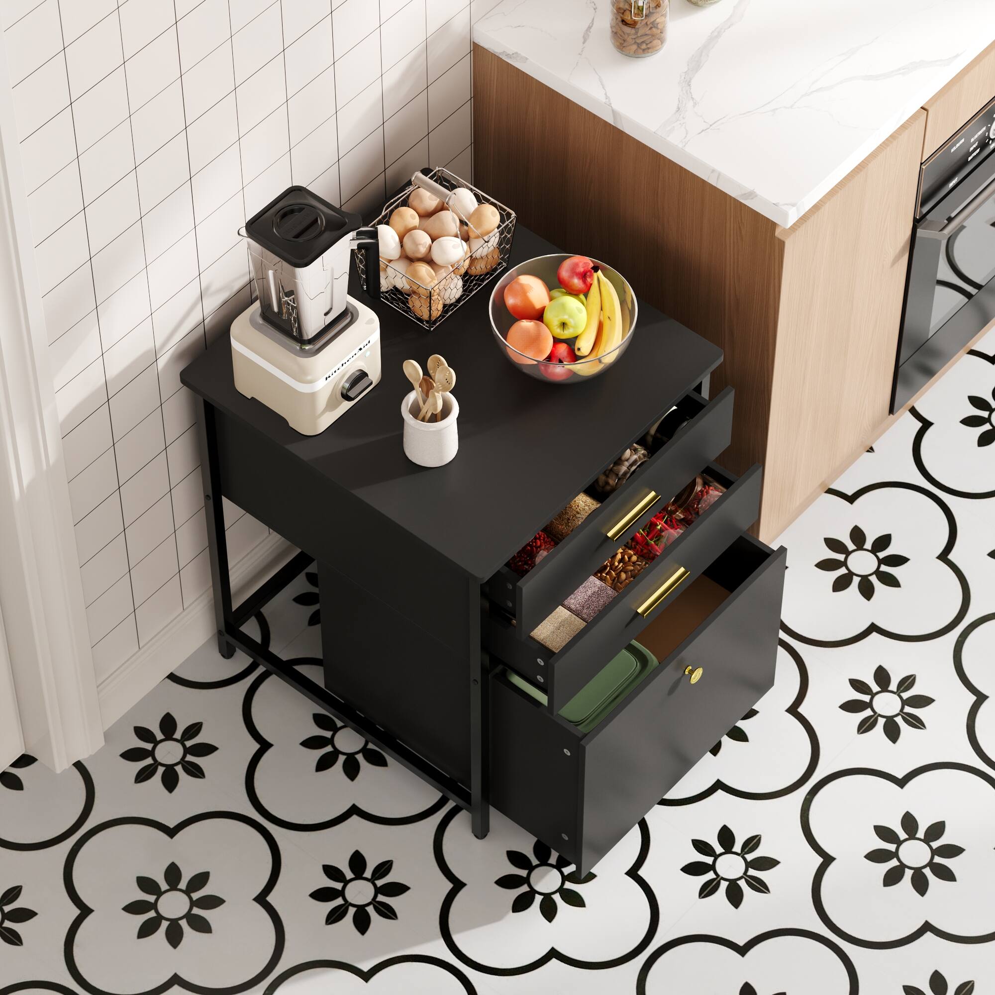 Alt View 8. Famapy - Multi - Functional Small Refrigerator Base Cabinet Versatile Storage for Kitchen Bathroom - Black.