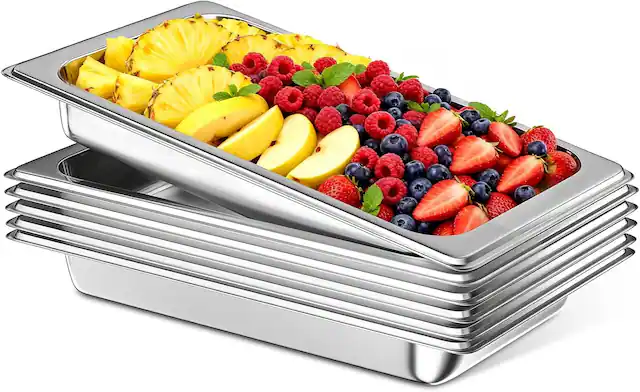 Front. OSTBA - 6 Pack Full Size Hotel Pans 1/1 Size 2.5" Deep,Stainless Steel Steam Table Buffet Pans 20.8" L x 12.8" W.