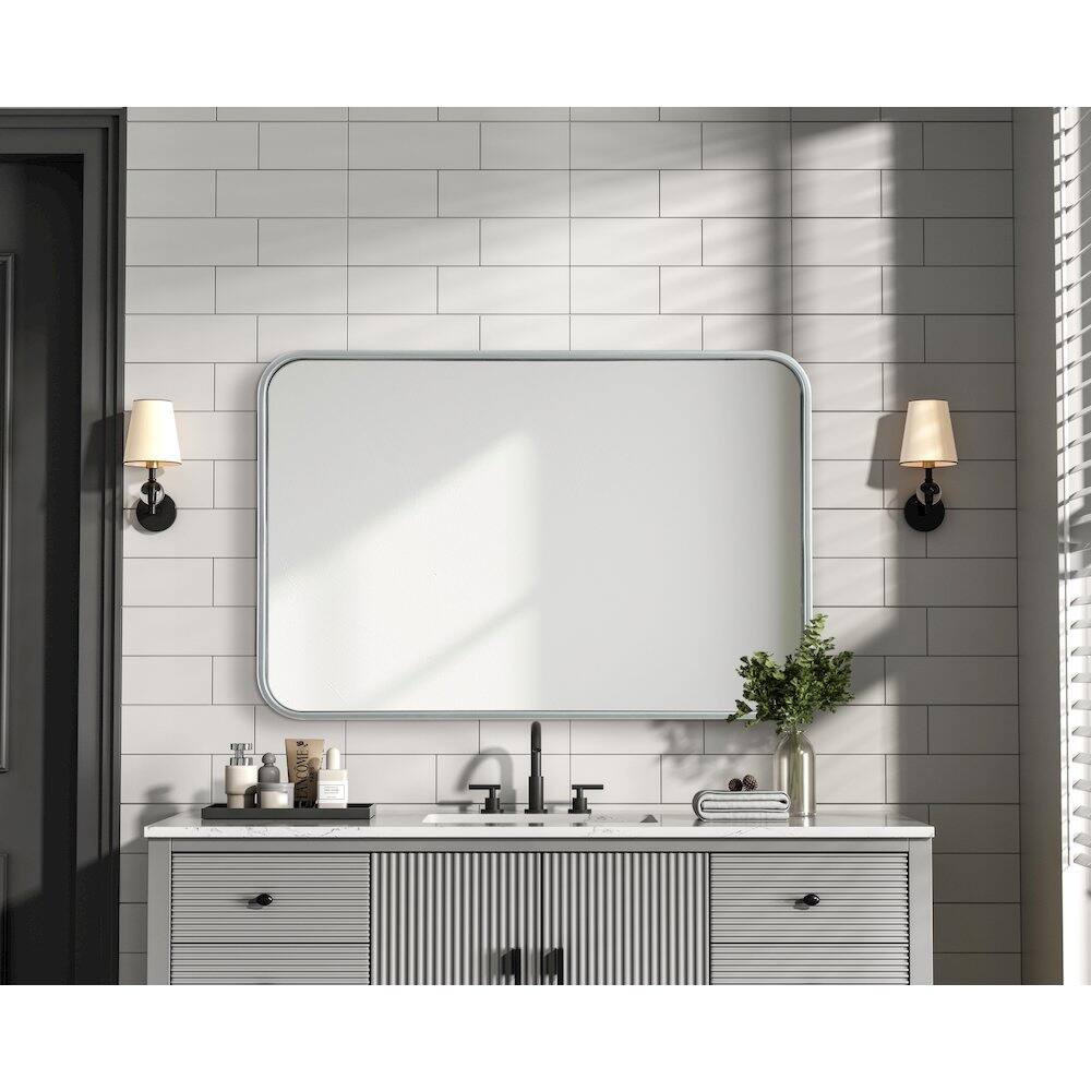 Alt View 3. Elegant Decor - Contour Metal Rectangle Mirror 20x30 in Silver - Silver.