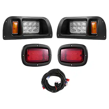 Front. VEVOR - Golf Cart Light Kit, 12 Volt, LED Headlight and Tail Light Kit with Wiring Harness, Switch, Zip Ties, ABS Housing - Black.