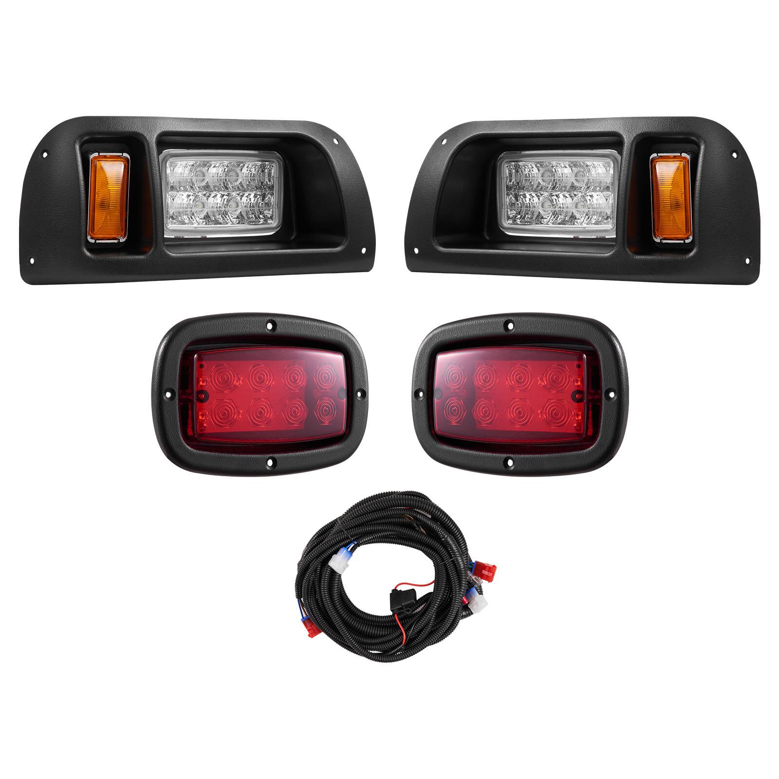 Front. VEVOR - Golf Cart Light Kit, 12 Volt, LED Headlight and Tail Light Kit with Wiring Harness, Switch, Zip Ties, ABS Housing - Black.