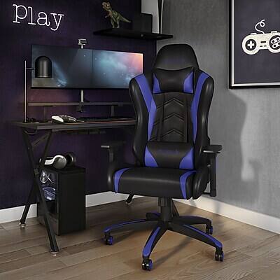 Alt View 5. Emerge - Staples Emerge Vartan Bonded Leather Ergonomic Gaming Chair, Black/Blue (53242V) - Black & Blue.