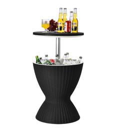 Yardgrace - Outdoor Patio Cooler Bar Table 8Gal With Drain Plug, Adjustable Height Rattan-Style Resin, Pool, Deck, BBQ - Black